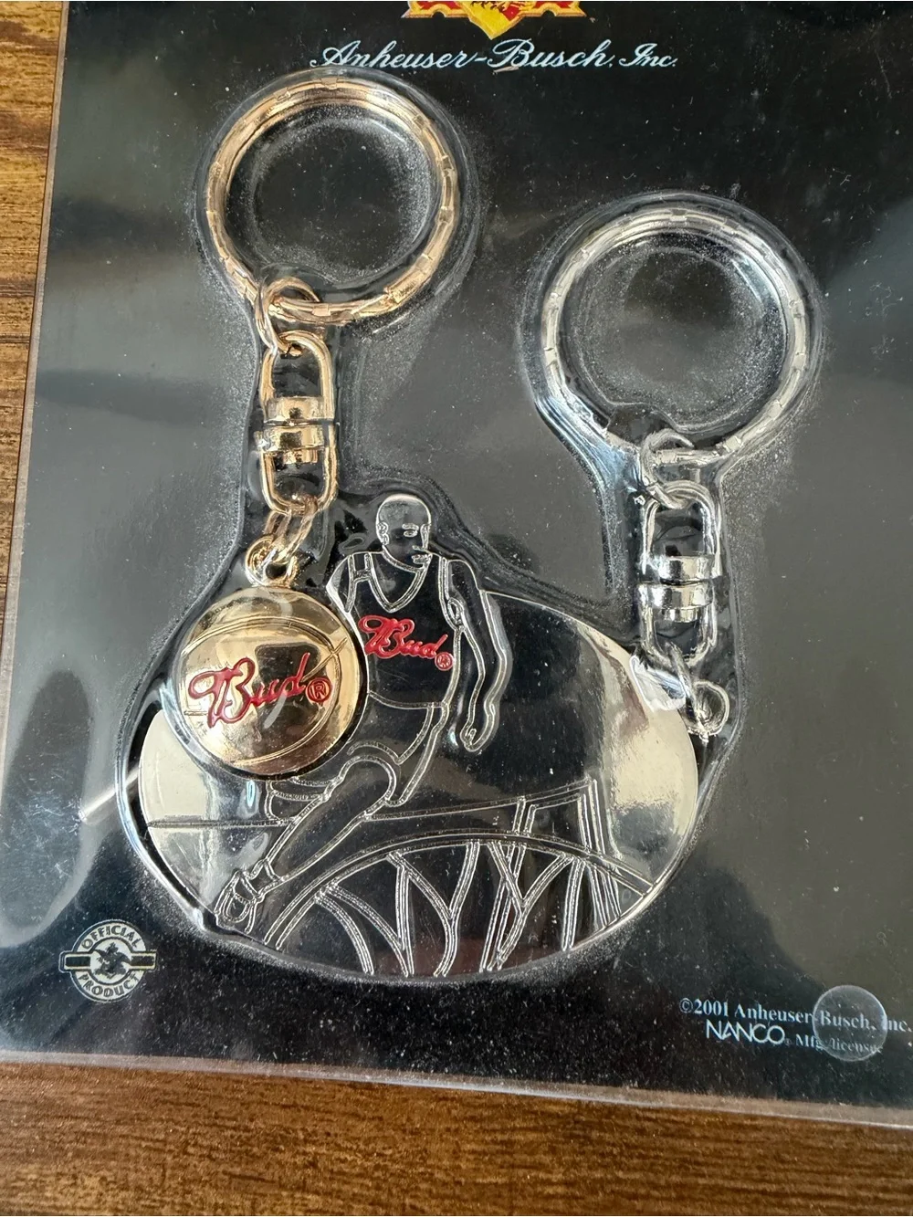 2001 Budweiser Basketball Double Keychain Factory Sealed Beer Advertising
